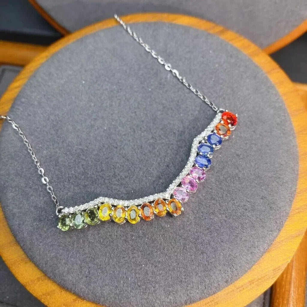 Multicolor Natural Sapphire Clavicle Chain Necklace, Dainty Sapphire Necklace