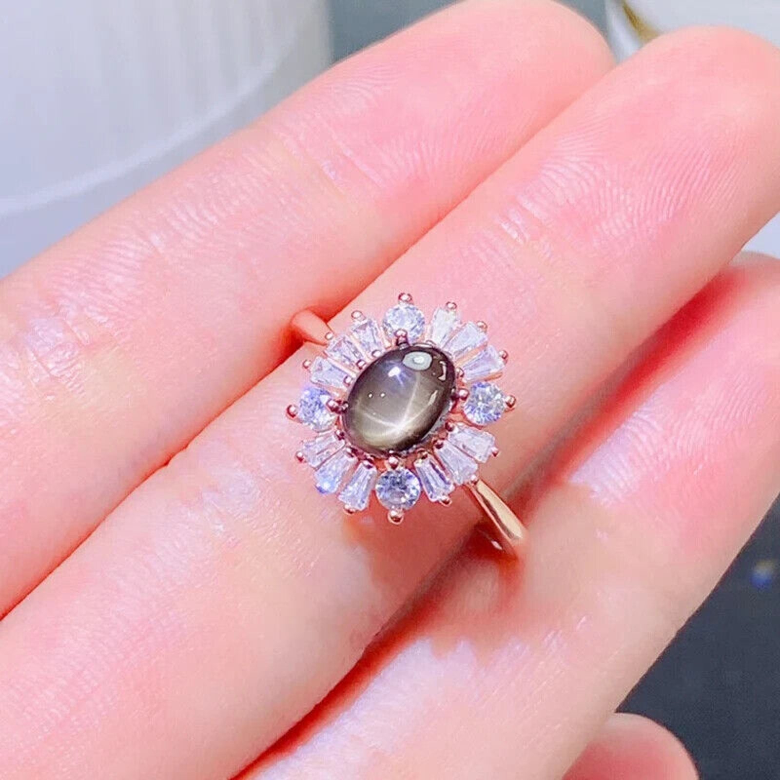 Star Sapphire, Natural Star Sapphire Ring, Star Light Sapphire Cocktail Ring