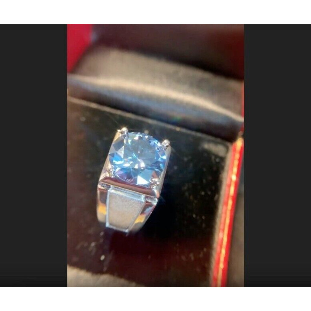 VVS1 5 CT Blue Moissanite Men's Ring, Men's Blue Moissanite Ring 11mm Sterling