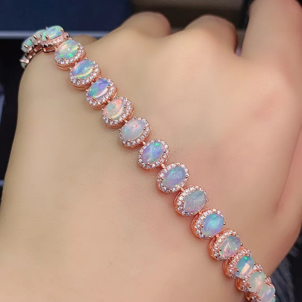 Fire Opal Bracelet, Natural Opal Tennis Bracelet 925 Sterling Silver