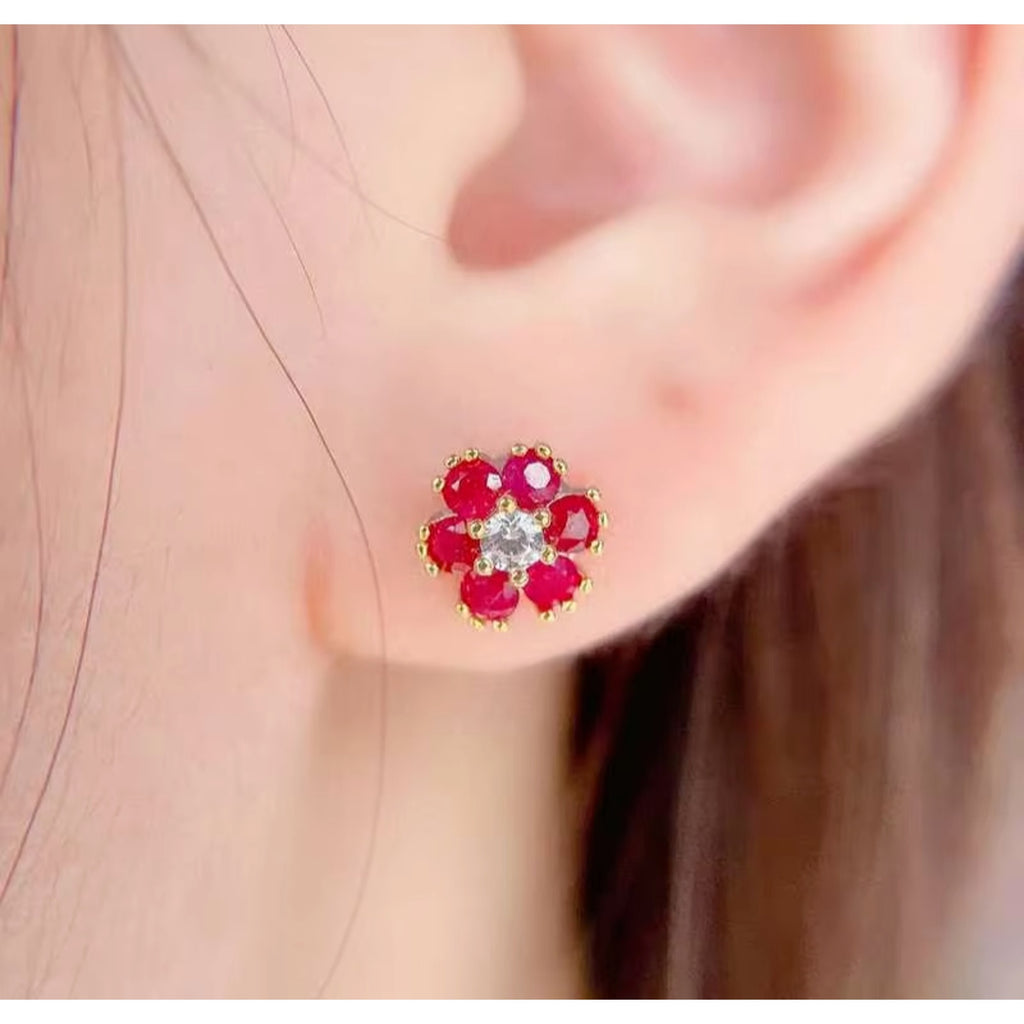 Ruby Earrings Sterling Silver 925 Stud Earrings for for Women Natural