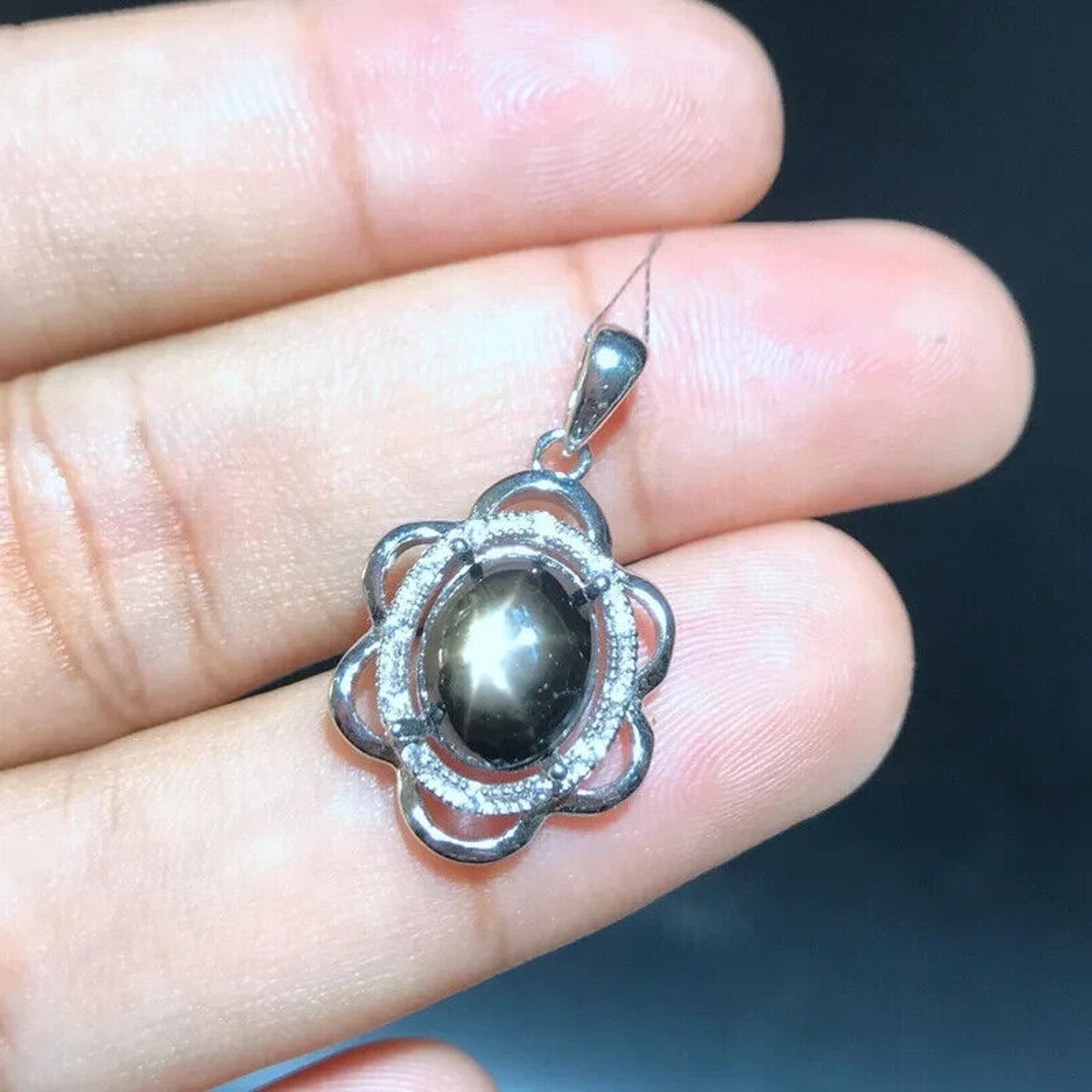 Natural Star Sapphire Pendant Necklace 8x10mm, Star Sapphire Necklace Sterling