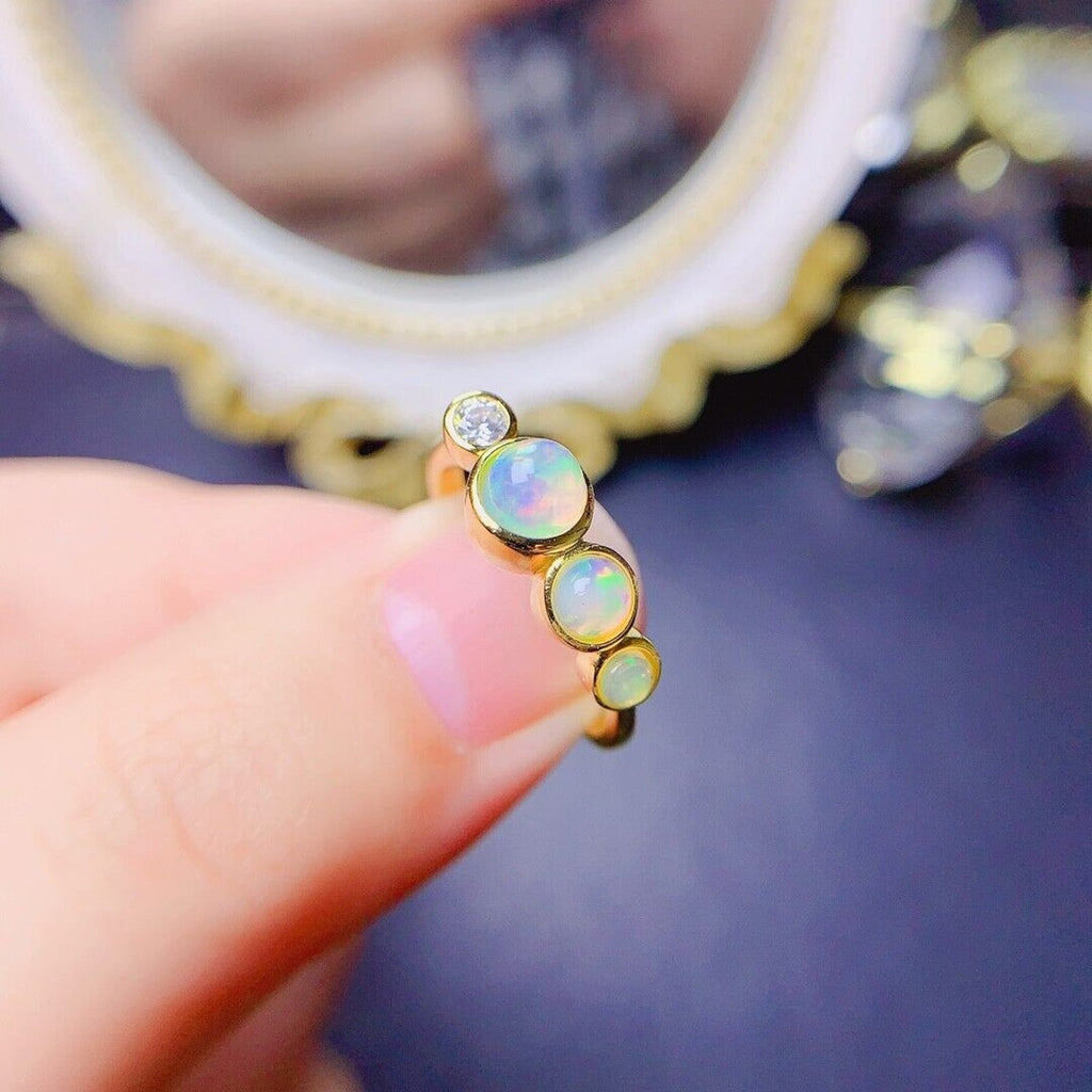 Adjustable Opal Stacking Ring, Stackable Opal Ring, Bezel Set Opal Ring