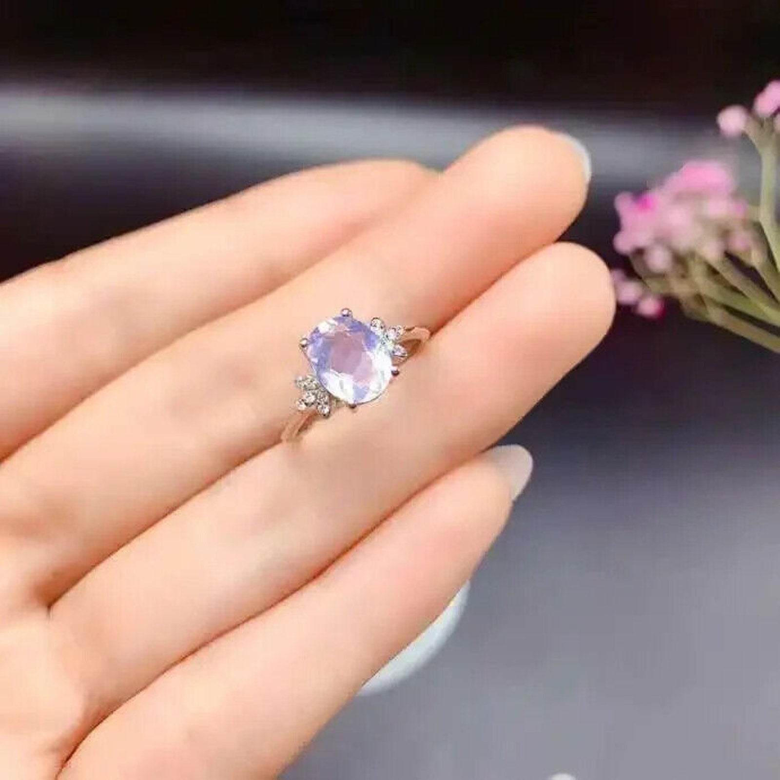 Lavender Amethyst Jewelry Set, Oval Cut Lavender Amethyst Pendant and Ring Set