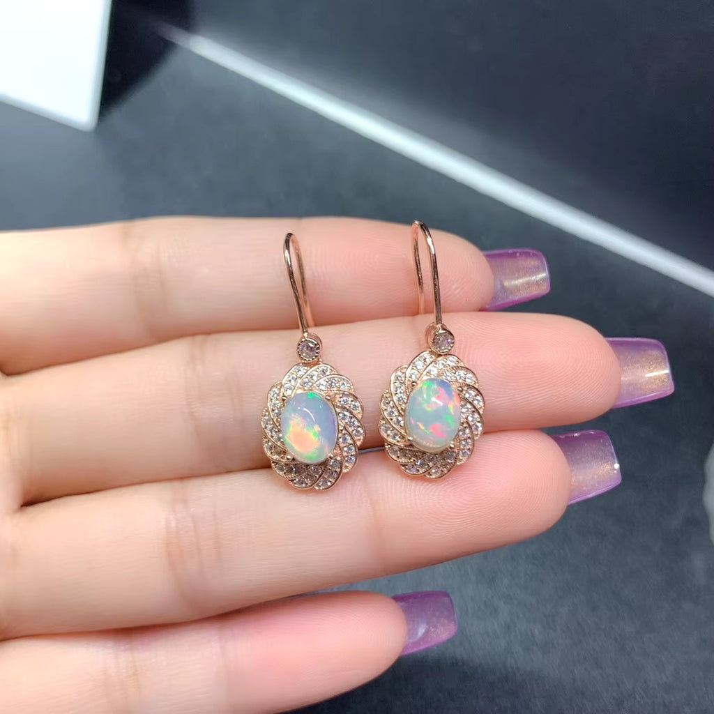 Natural Fire Opal Earrings, Women's Opal Earrings 925 Sterling Silver 6x8mm