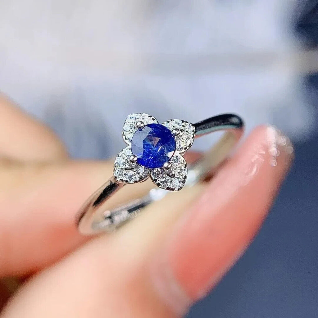 Dainty Sapphire Ring, Natural Blue Sapphire Sterling Dainty Silver Ring