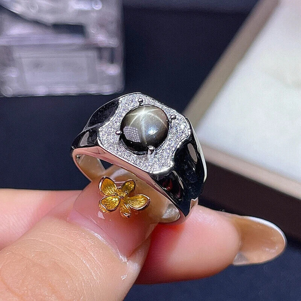 Star Sapphire, Men's Star Sapphire Ring, Star Light Sapphire Ring 7x9mm, 2CT