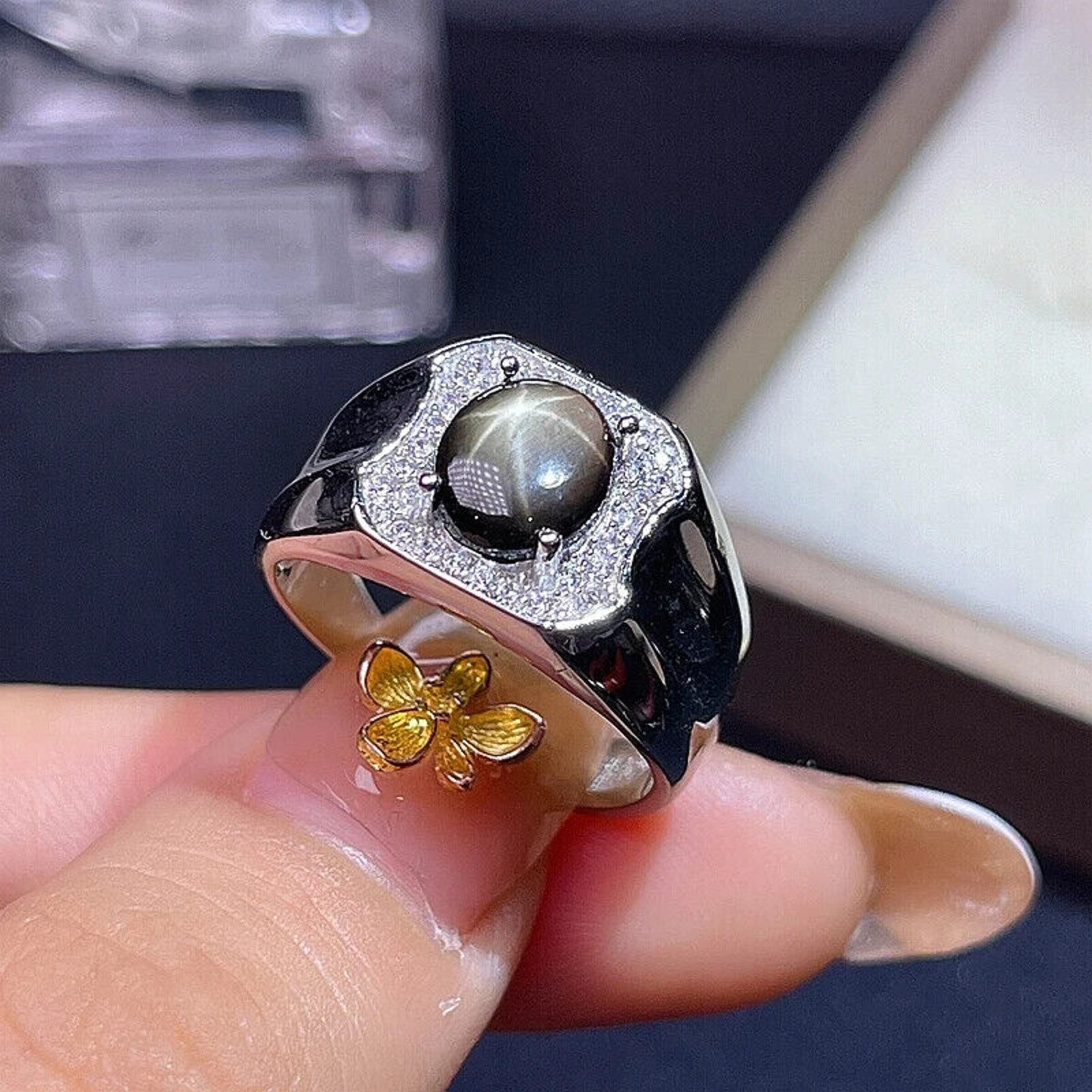 Star Sapphire, Men's Star Sapphire Ring, Star Light Sapphire Ring 7x9mm, 2CT