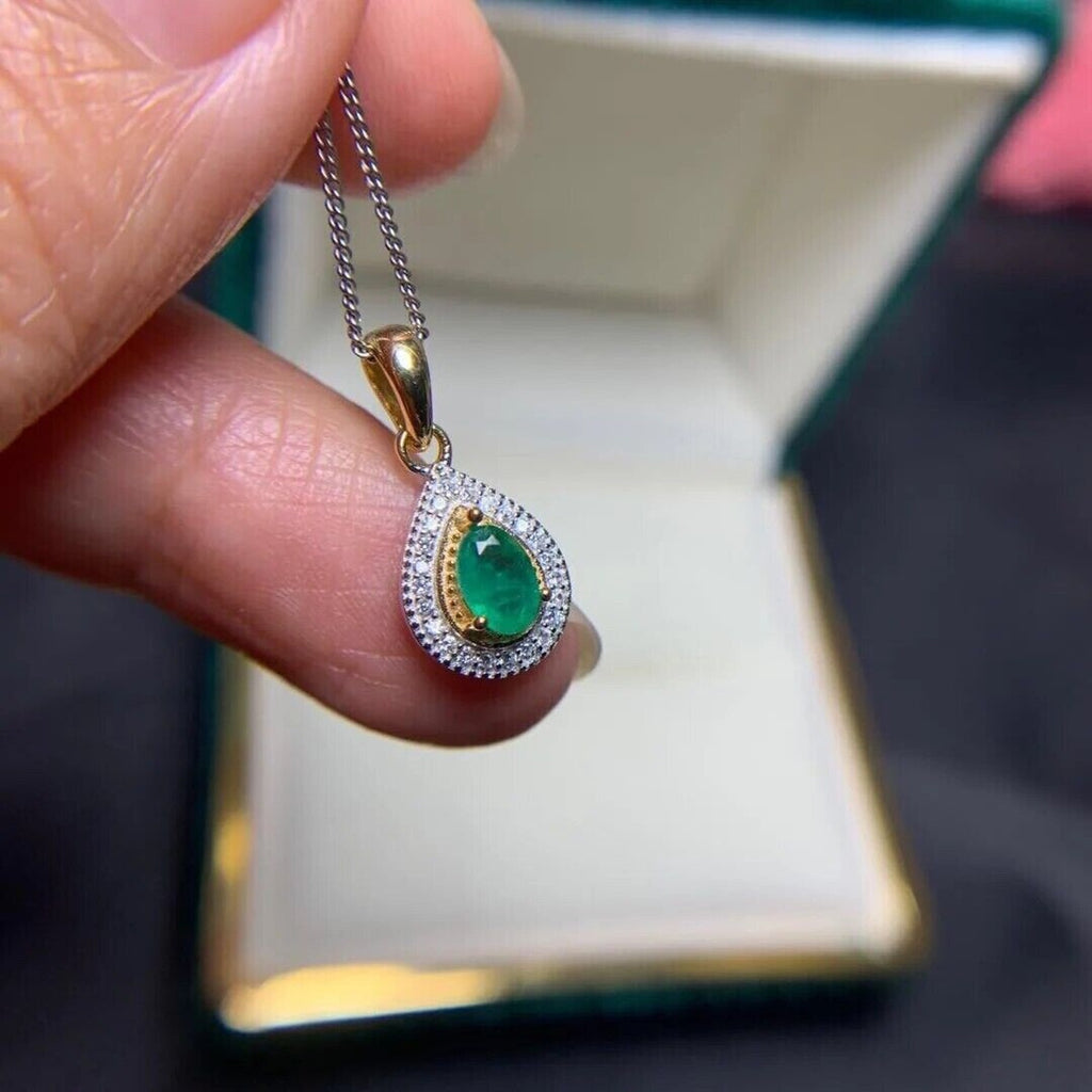 Dainty Emerald Pendant Necklace, Natural Emerald Single Stone Necklace 4x6mm