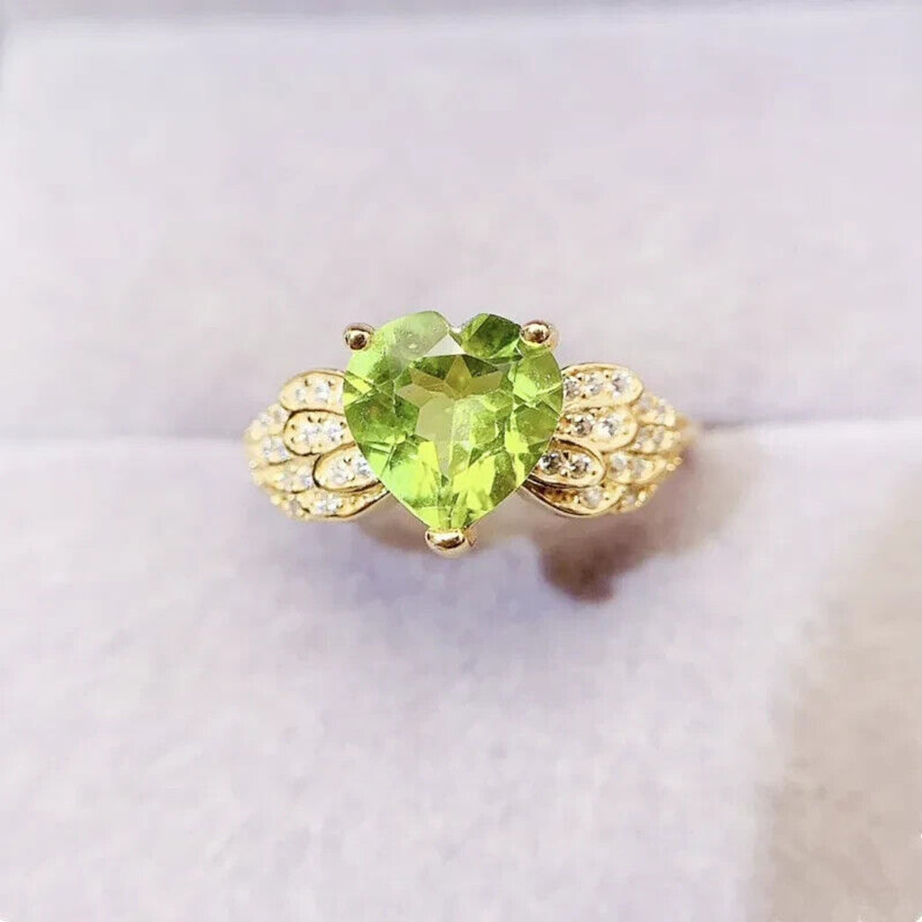 Natural Peridot Gemstone Heart Ring 8mm 2CT, August Birthstone Peridot Ring
