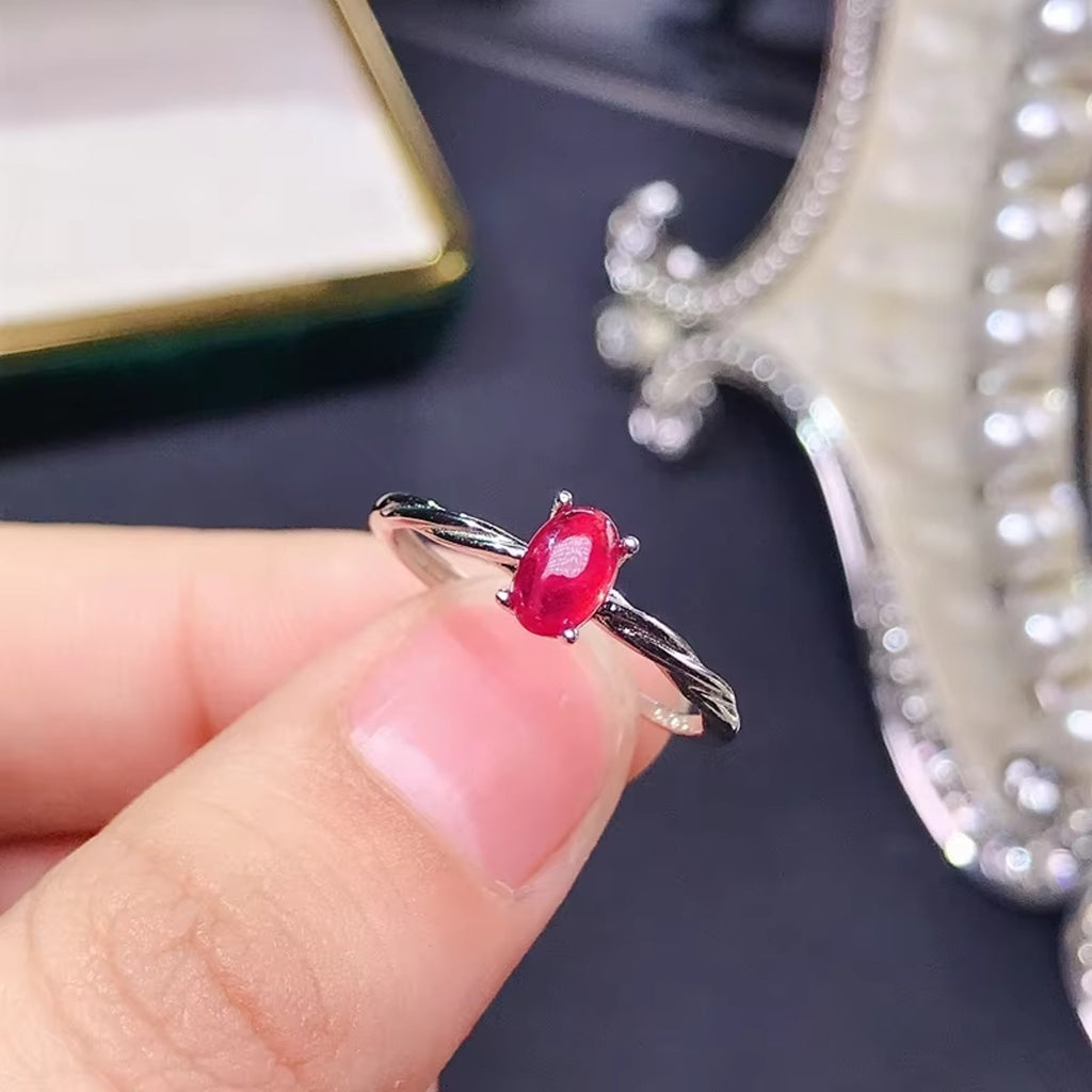 Natural Mozambique Ruby Ring 4x6mm Platinum Plated 925 Sterling Silver