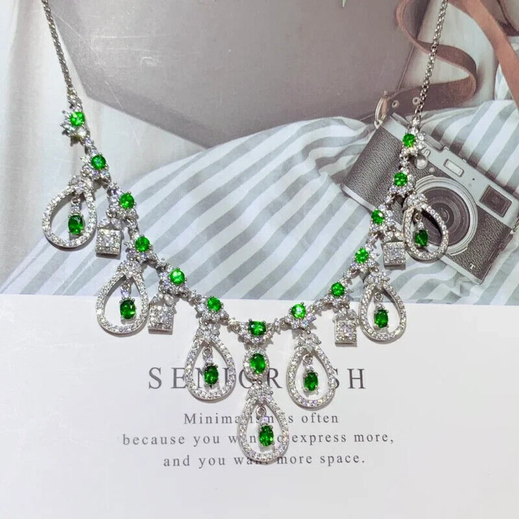 Chrome Diopside Statement Necklace, Chrome Diopside Collar Bib Necklace