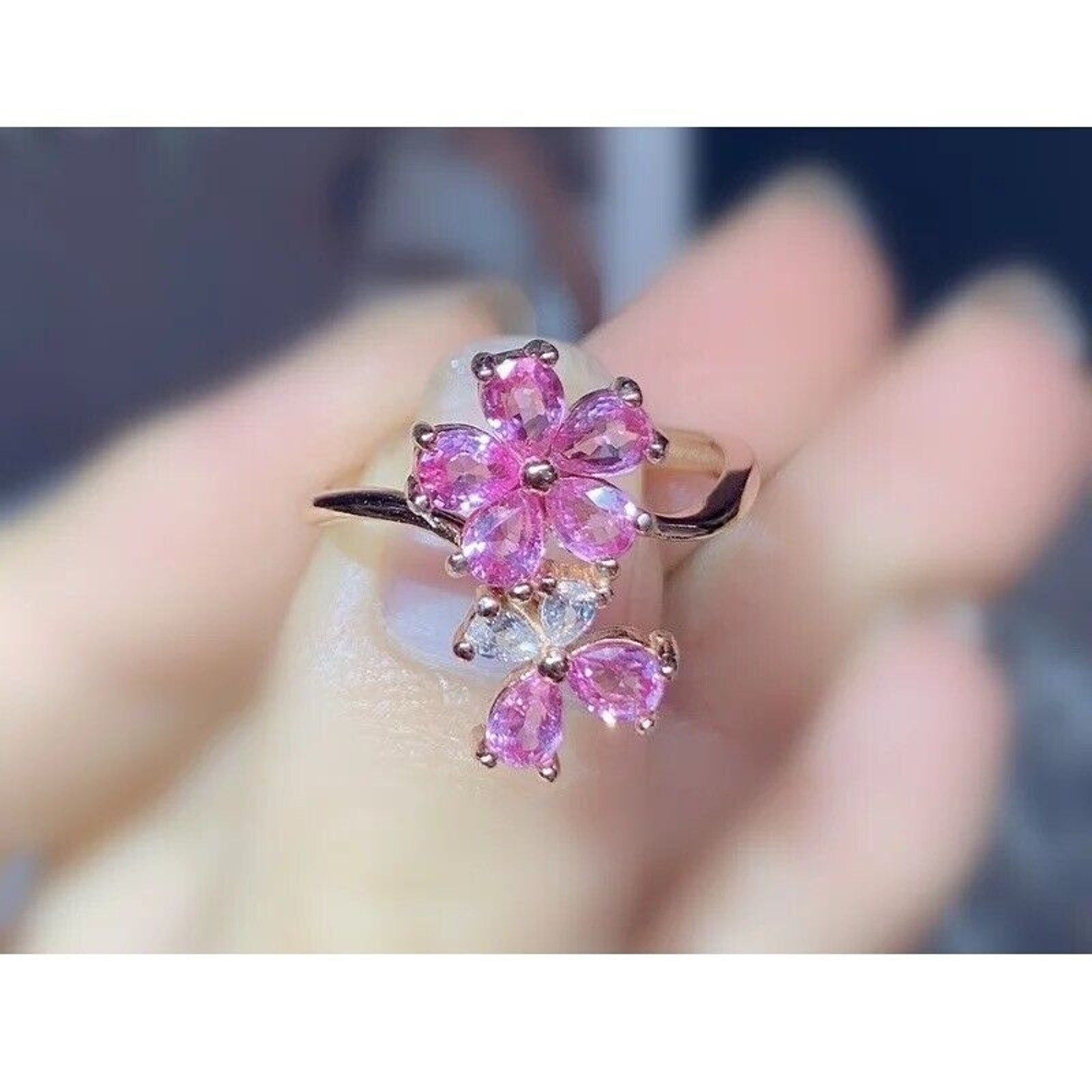 Pink Sapphire Gemstone Flower Ring 925 Sterling Silver