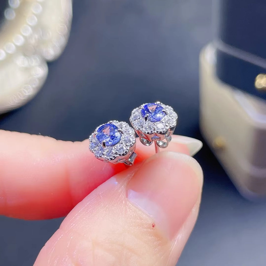925 Sterling Silver 0.6Ct Tanzanite Oval 4x5mm Stud Earrings Women