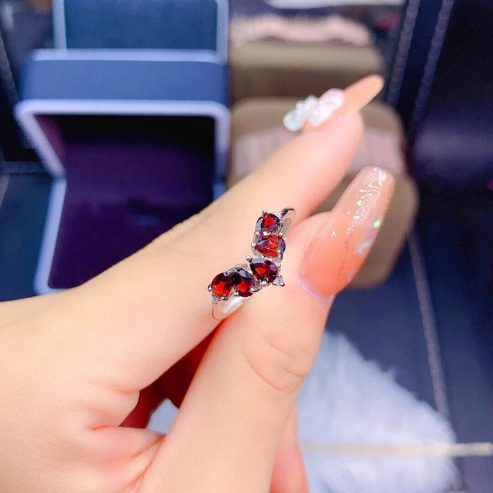 Dark Red Garnet Wedding Band Ring 3x4mm