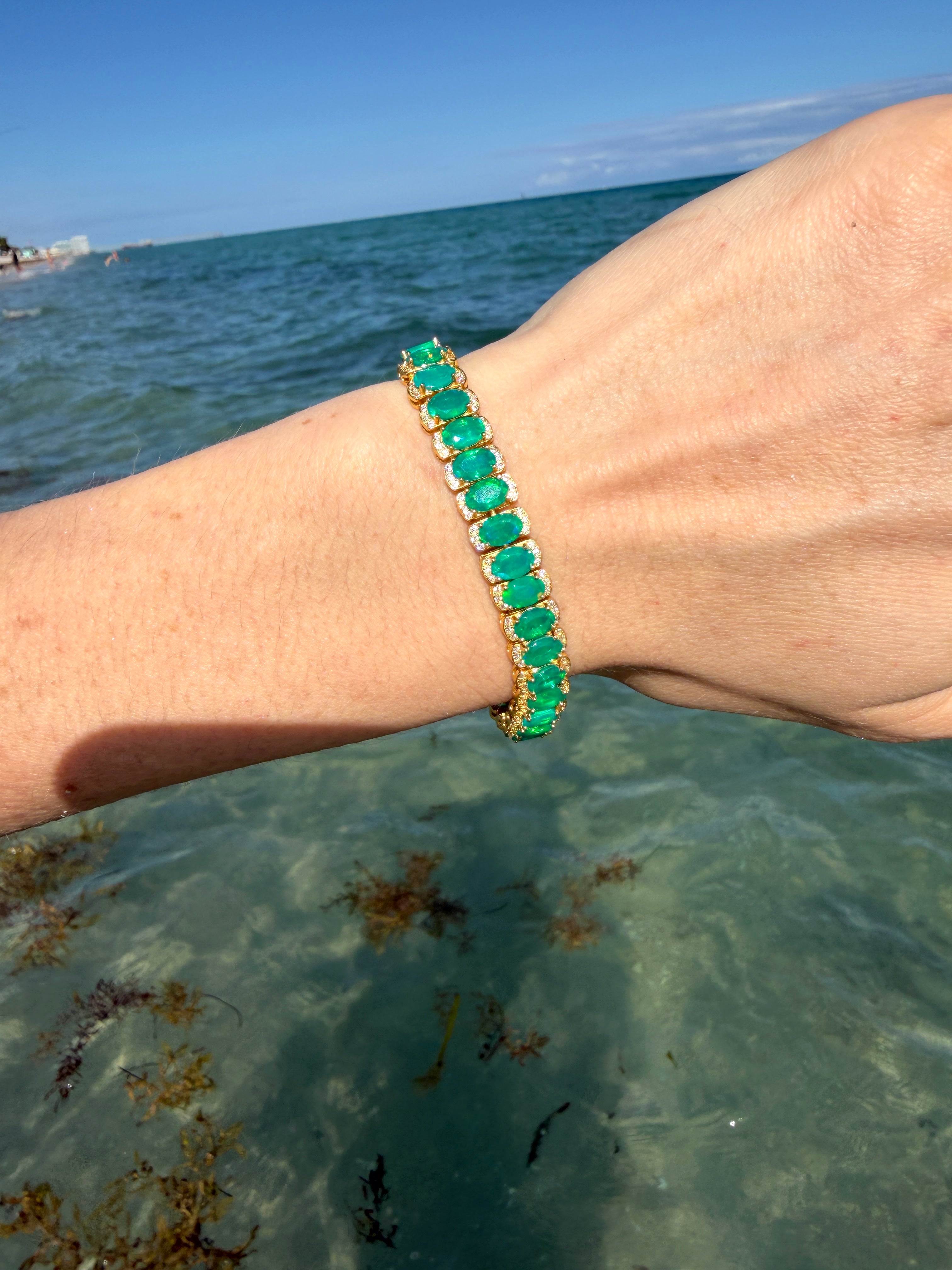 Natural Green Opal AAAAA Bracelet, Genuine Green Opal Tennis Bracelet