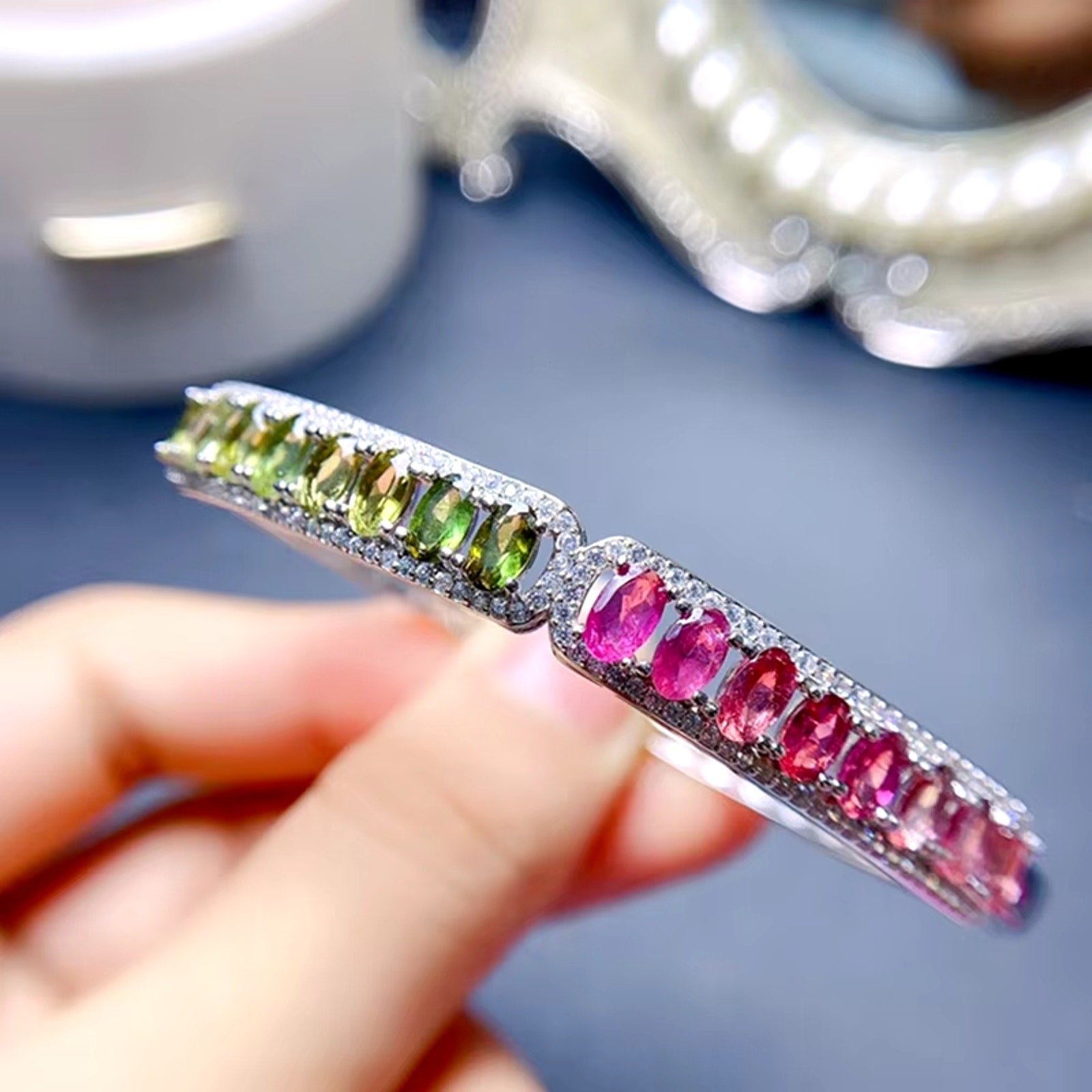 Natural Brazilian Tourmaline Gemstone Bangle Bracelet, Tourmaline Bracelet