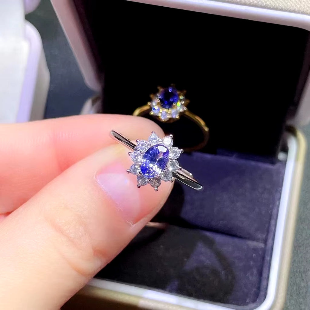 Purple Tanzanite Ring, Natural Tanzanite Rings For Women Sterling Silver 5x7mm