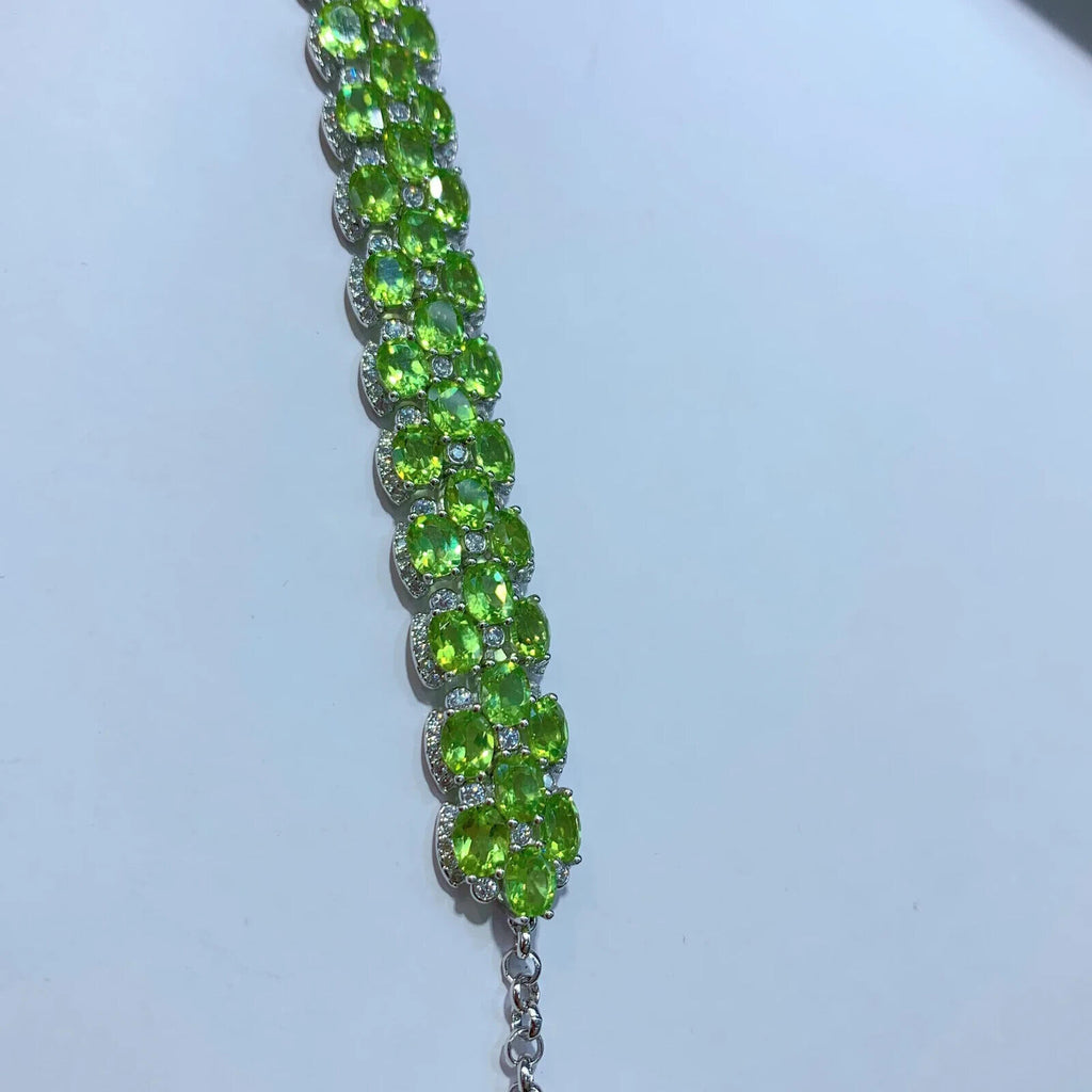 Natural Peridot 3 Layer Tennis Bracelet, August Birthstone Peridot Bracelet CZ