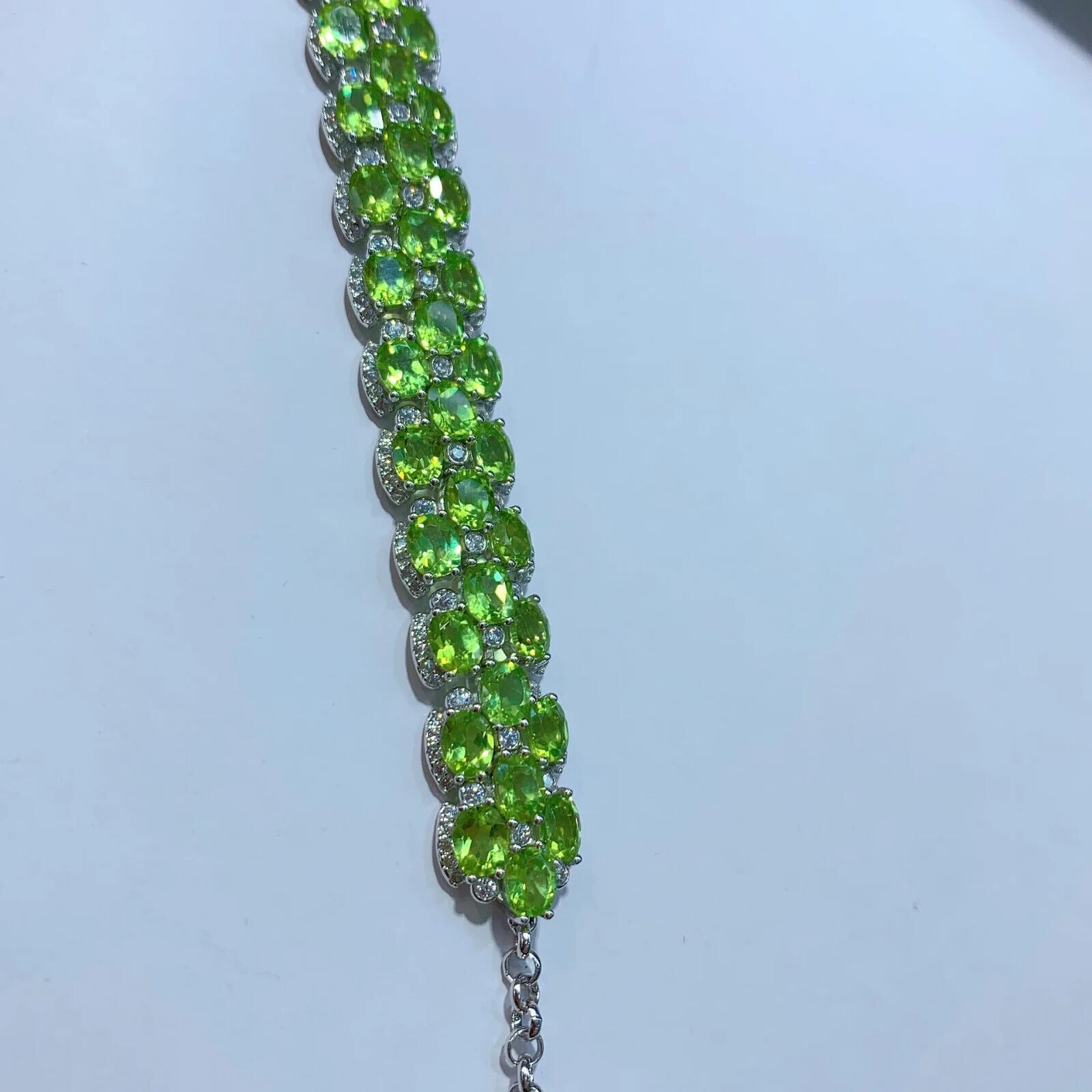 Natural Peridot 3 Layer Tennis Bracelet, August Birthstone Peridot Bracelet CZ