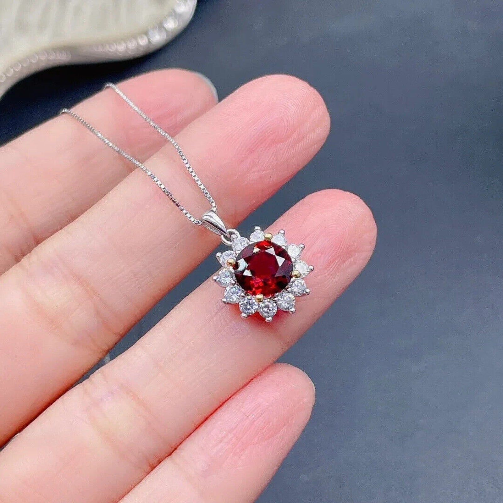 Women's Red Garnet Jewelry Set, Natural Red Garnet Necklace and Pendant Set