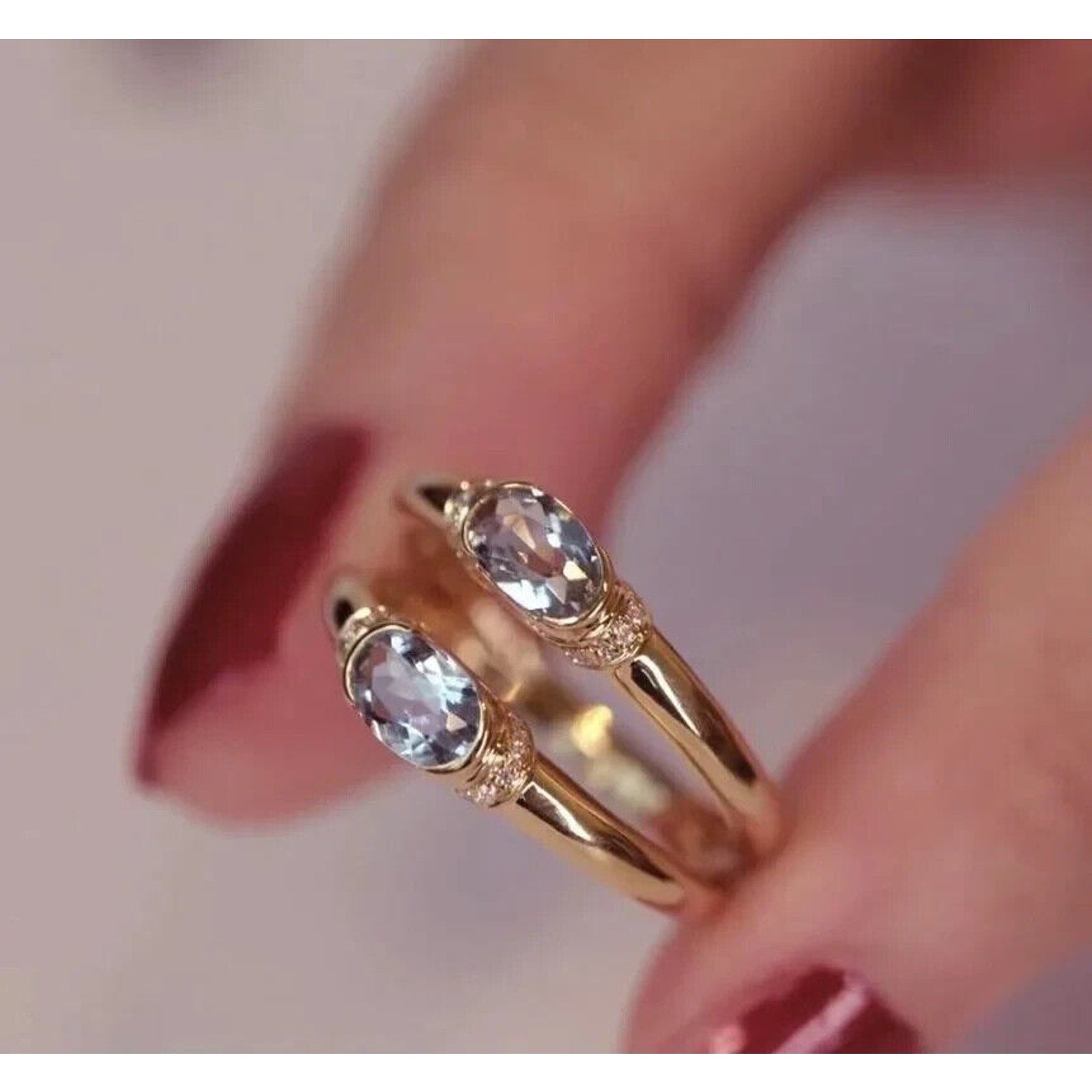 Women's Dainty Aquamarine Ring, Natural Aquamarine Gemstone Ring Sterling Silver