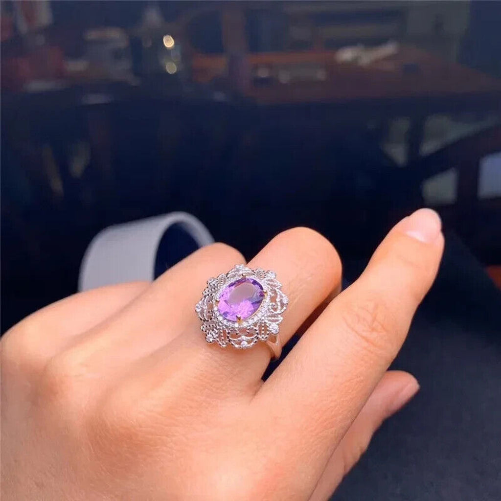 Genuine Amethyst Jewelry Set, Natural Amethyst Jewelry Set Ring and Necklace