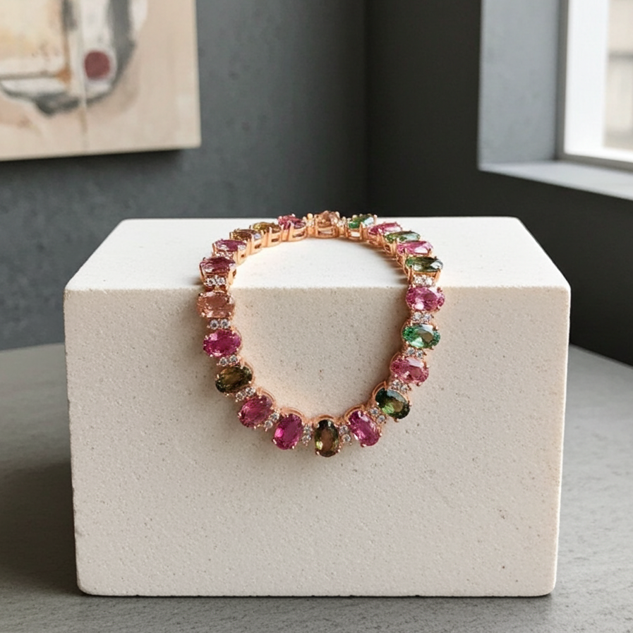 Multicolor Brazilian Tourmaline Gemstone Tennis Bracelet