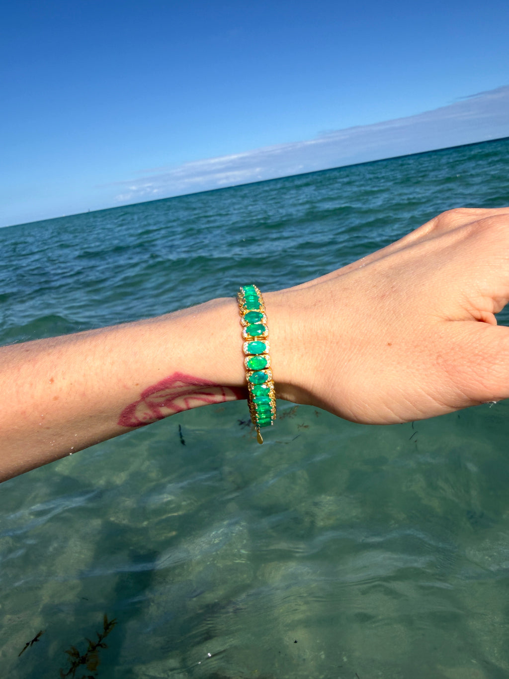 Natural Green Opal AAAAA Bracelet, Genuine Green Opal Tennis Bracelet