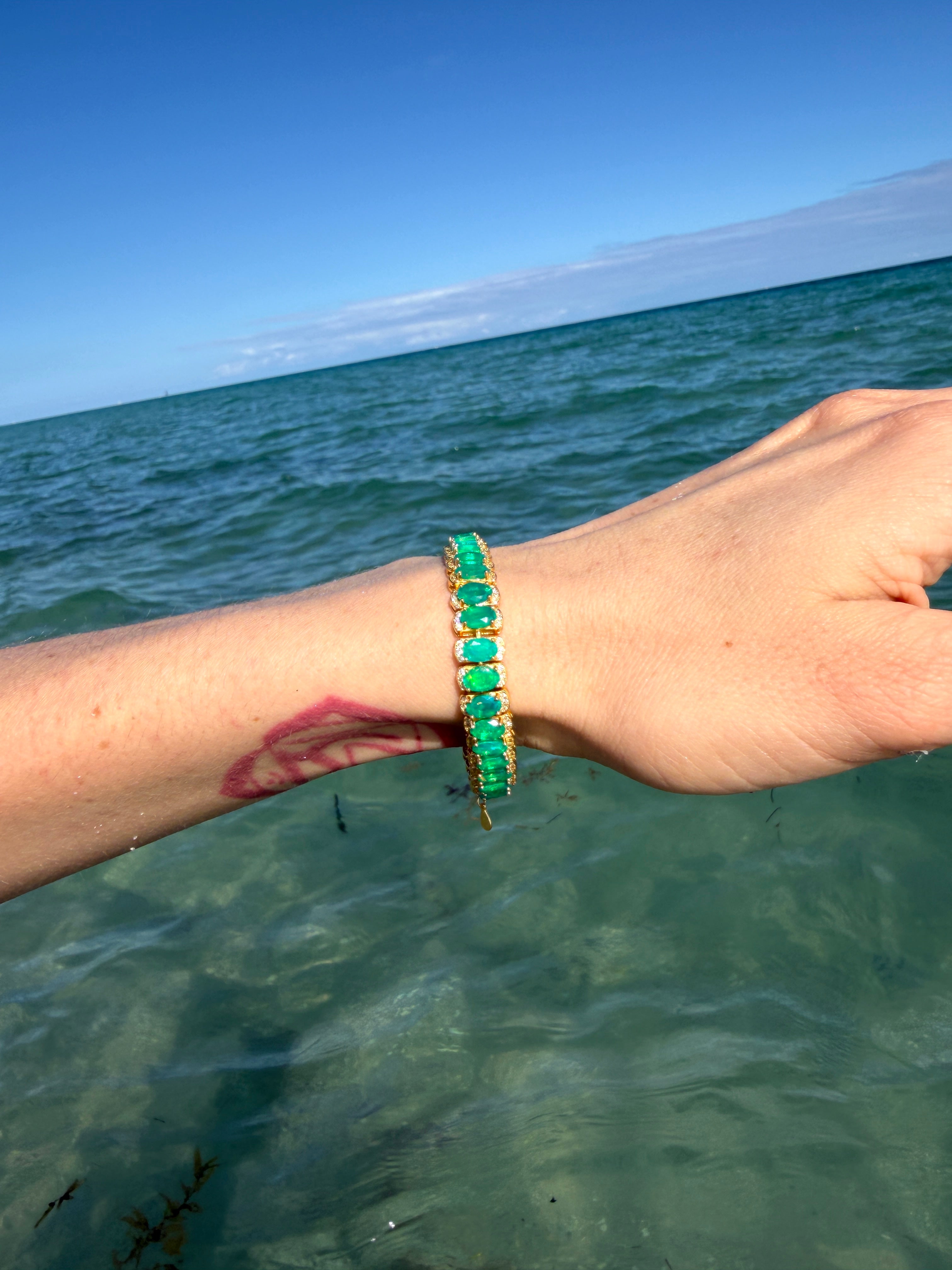 Natural Green Opal AAAAA Bracelet, Genuine Green Opal Tennis Bracelet