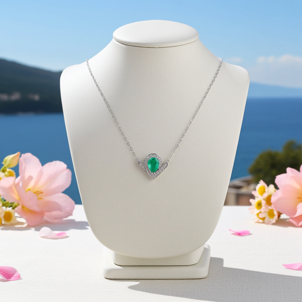 Natural Emerald Teardrop Pendant Necklace 5x7mm