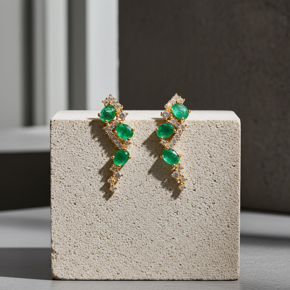 Natural Zambian Emerald Statement Earrings 3x4mm 14k Gold Plated