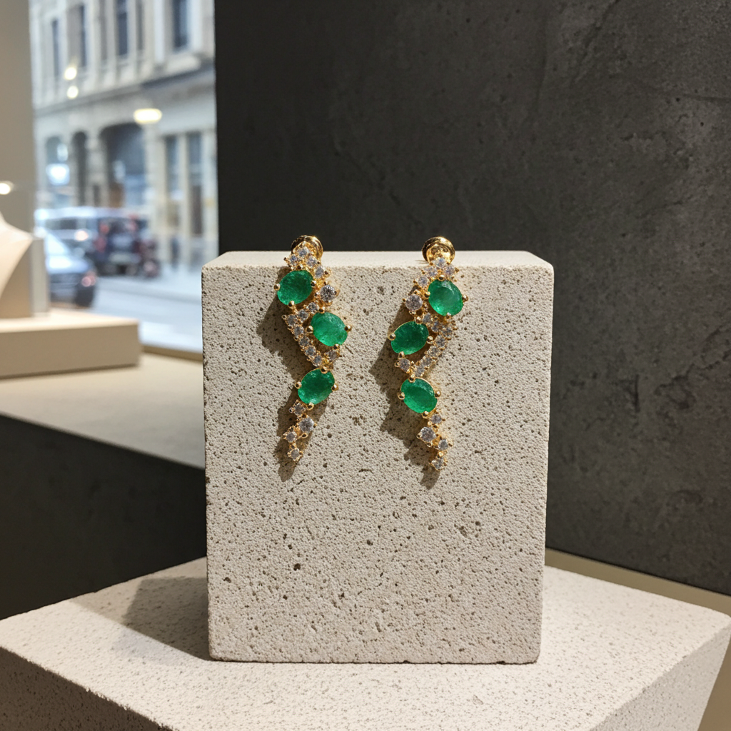 Natural Zambian Emerald Statement Earrings 3x4mm 14k Gold Plated