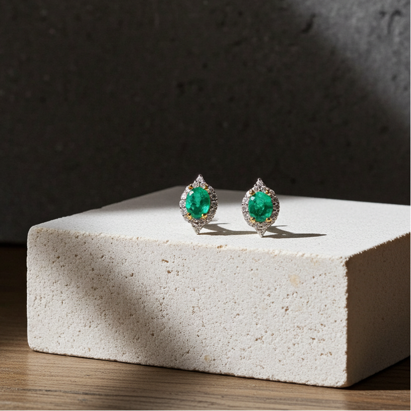 Colombian Emerald Oval Cut Stud Earrings 4x5mm