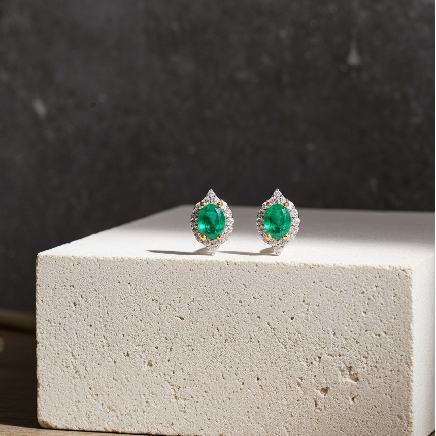 Colombian Emerald Oval Cut Stud Earrings 4x5mm