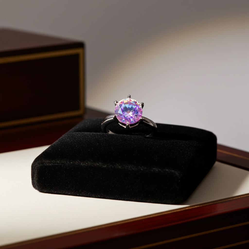 2CT VVS1 Round Brilliant Cut Iridescent Moissanite Ring