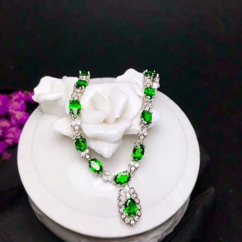 Chrome Diopside Statement Necklace, Natural Diopside Clavicle Chain Necklace