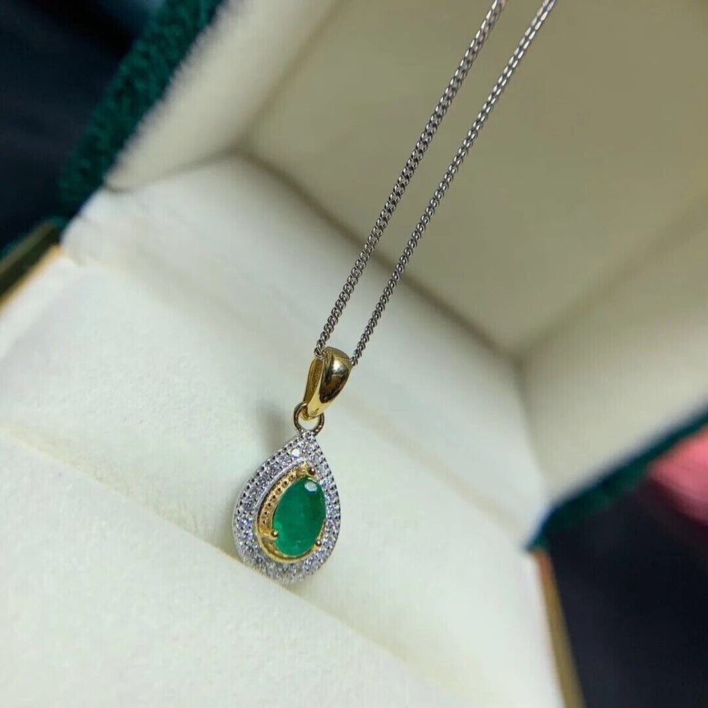 Dainty Emerald Pendant Necklace, Natural Emerald Single Stone Necklace 4x6mm