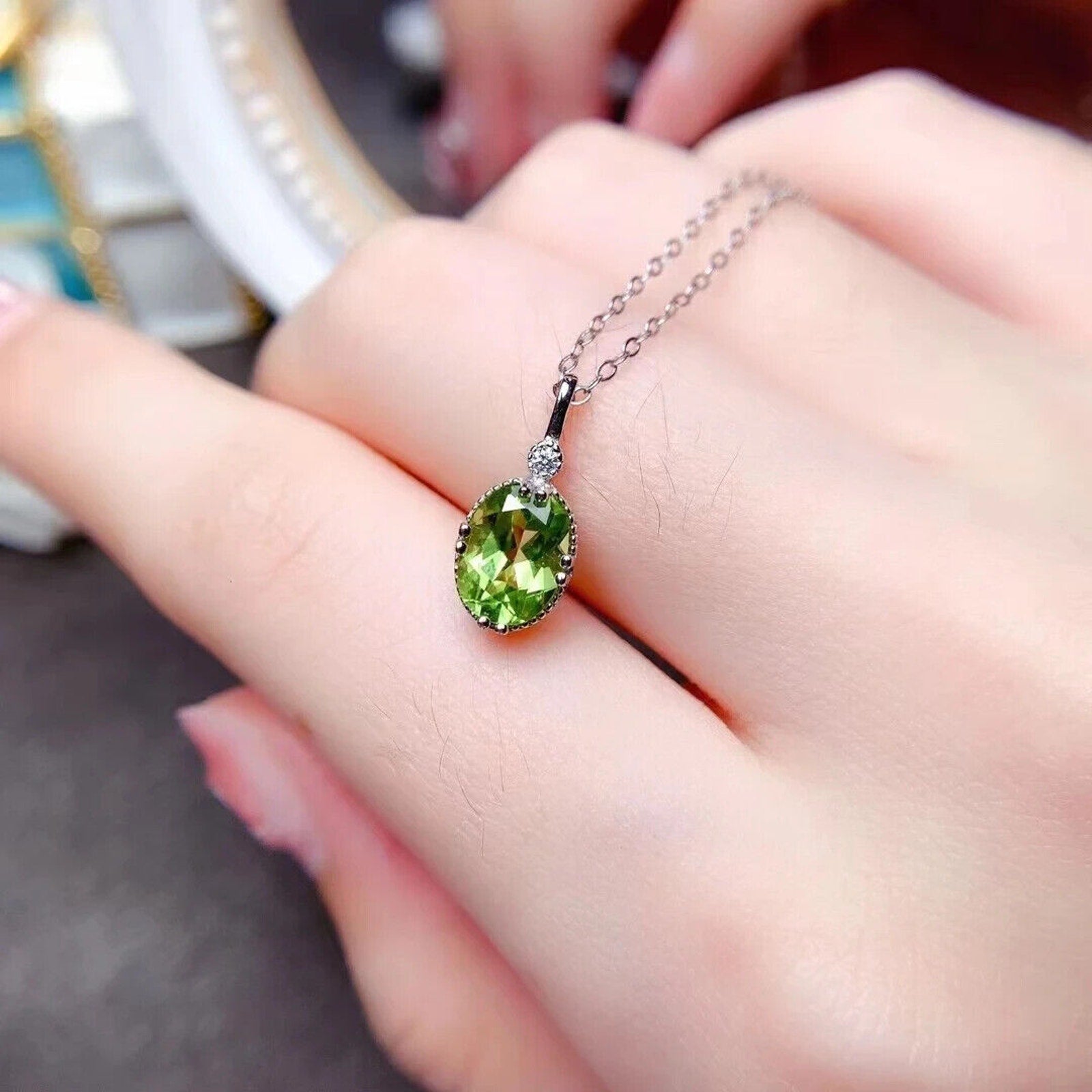 Peridot Gemstone Pendant Necklace, August Birthstone Peridot Pendant