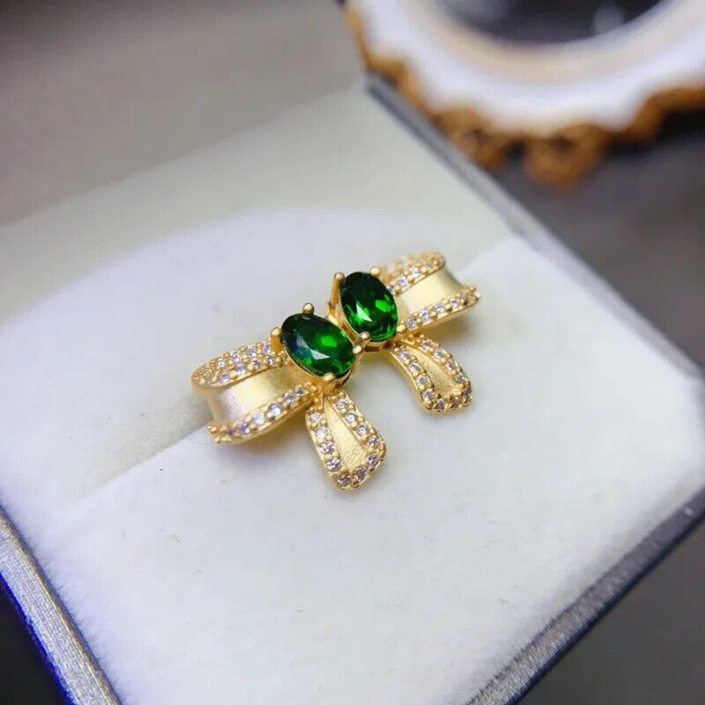 Chrome Diopside Bowknot Stud Earrings, Chrome Diopside Gold Stud Earrings 4x6mm