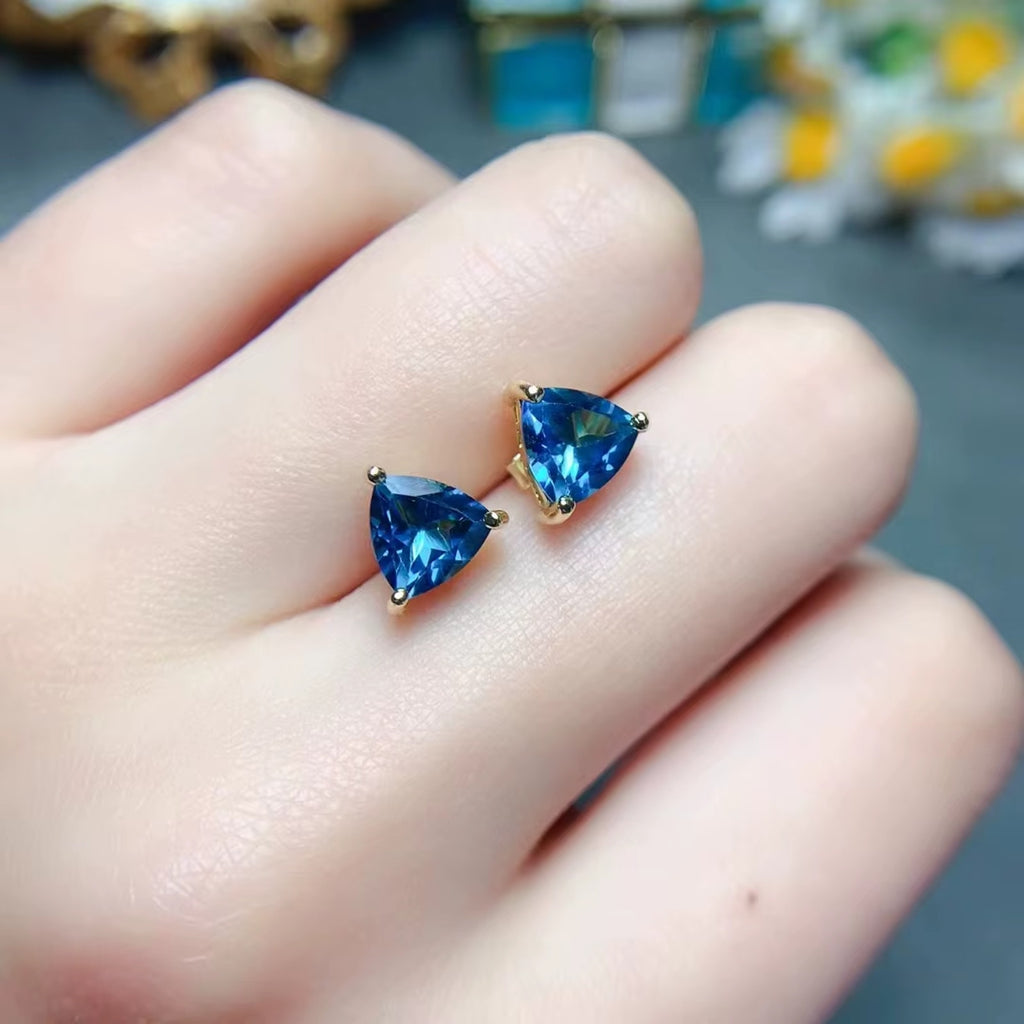 Natural London Blue Topaz Earrings 925 Sterling Silver, Blue Topaz Earrings 7mm