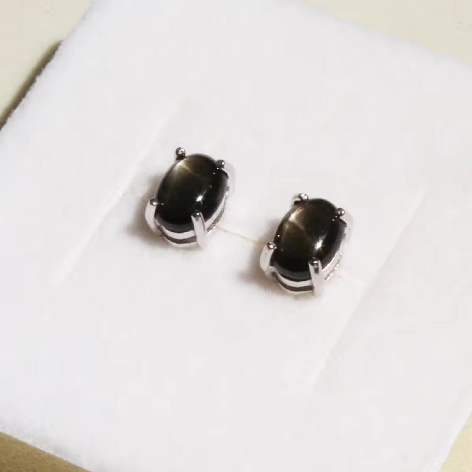 Star Sapphire Stud Earrings – 5x7mm | Natural Sapphire Earrings 925 Silver