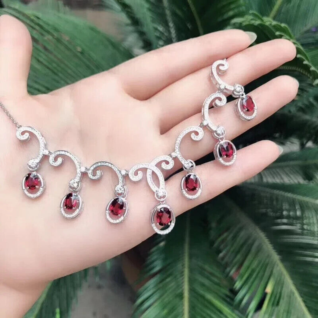 Red Garnet Gemstone Statement Necklace, January Birthstone Red Garnet Necklace