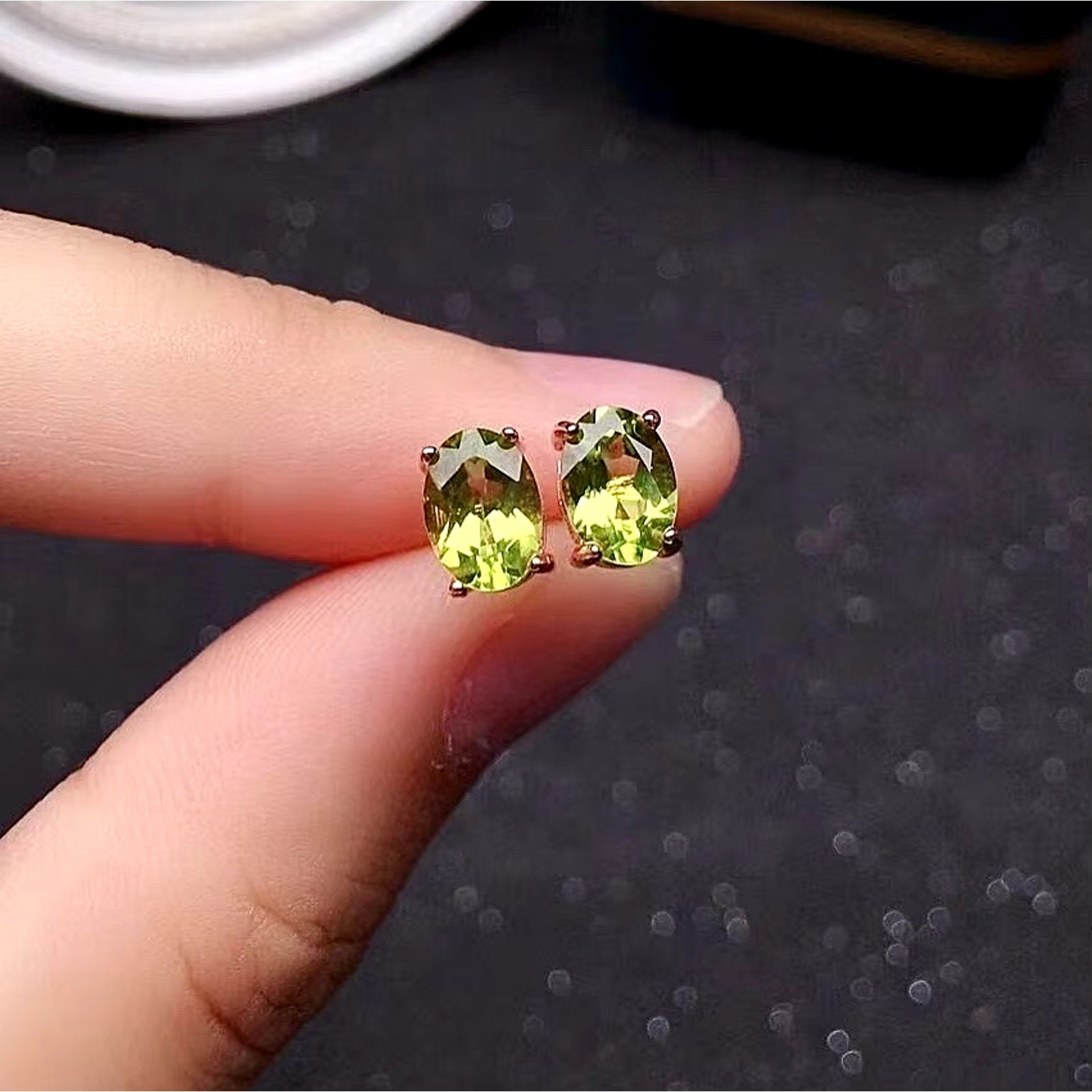 August Birthstone Peridot Stud Earrings 5x7mm 925 Sterling Silver