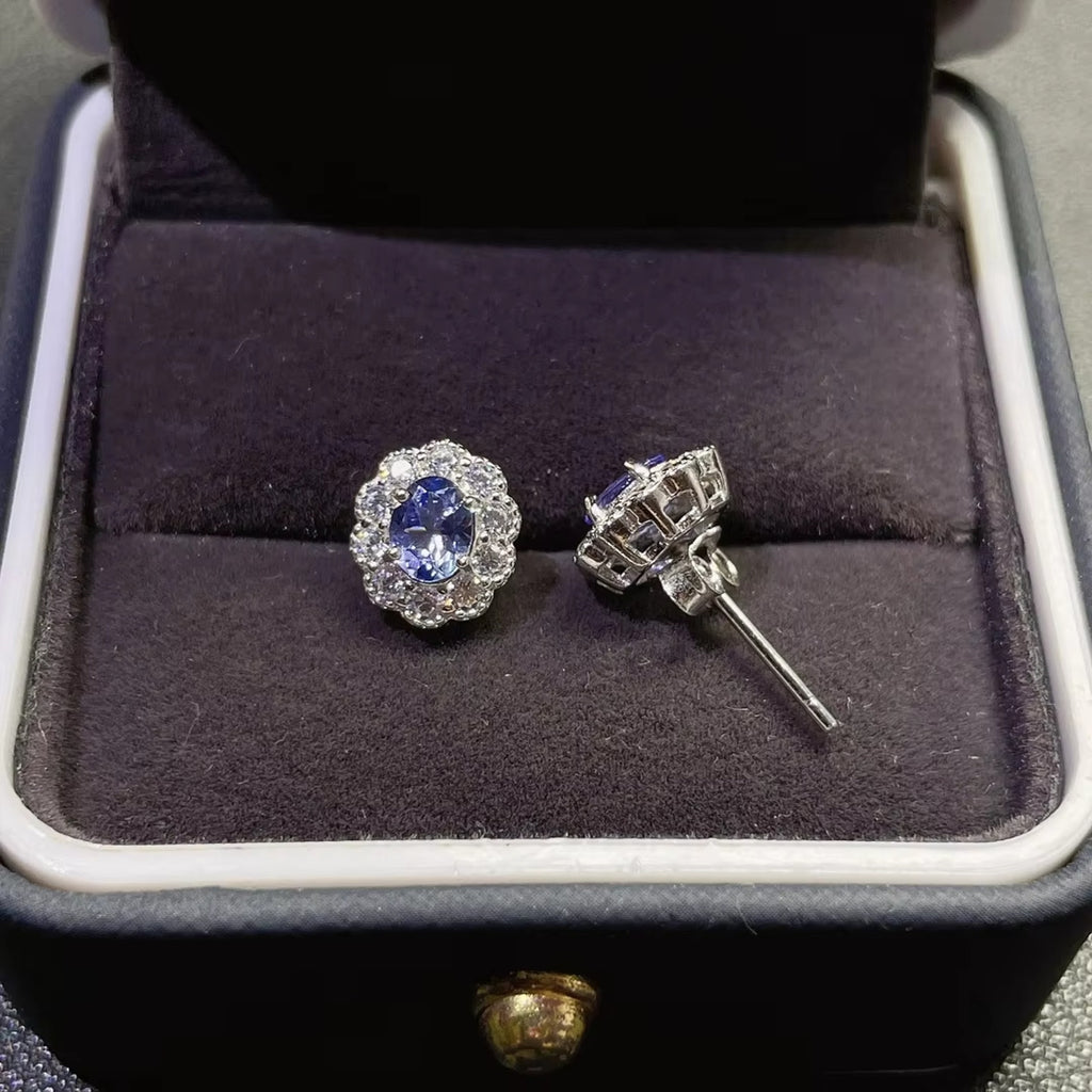 925 Sterling Silver 0.6Ct Tanzanite Oval 4x5mm Stud Earrings Women
