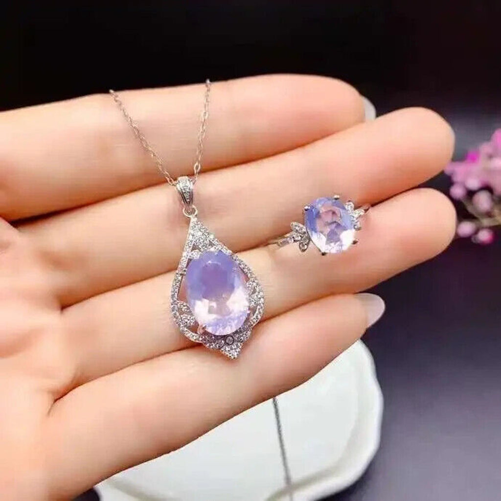 Lavender Amethyst Jewelry Set, Oval Cut Lavender Amethyst Pendant and Ring Set