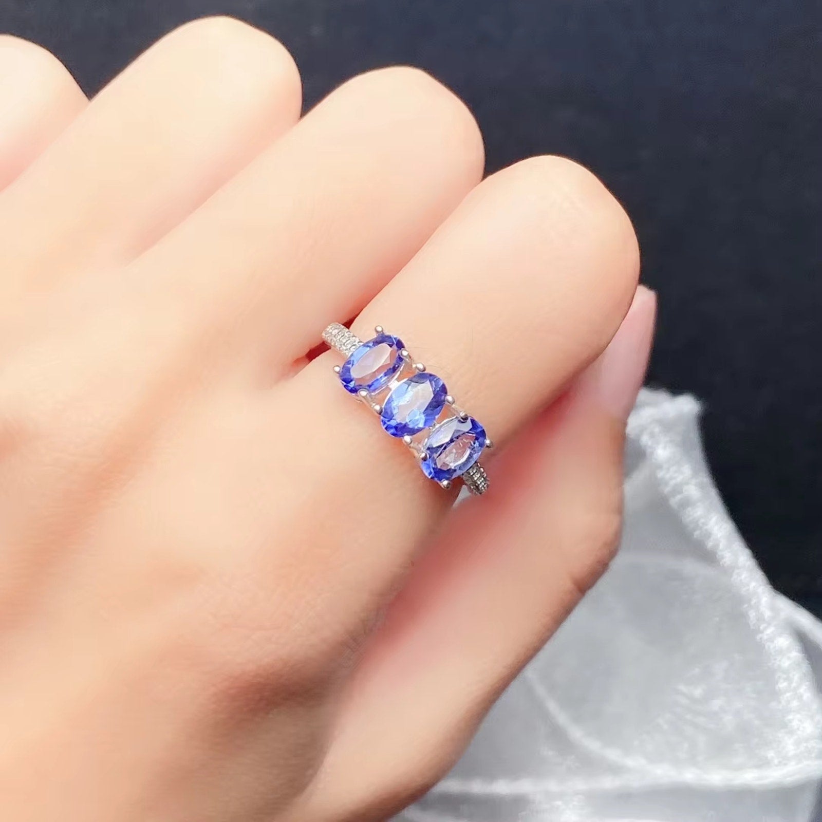 Tanzanite Ring, Natural Tanzanite Sterling Silver Ring, Purple Tanzanite Ring