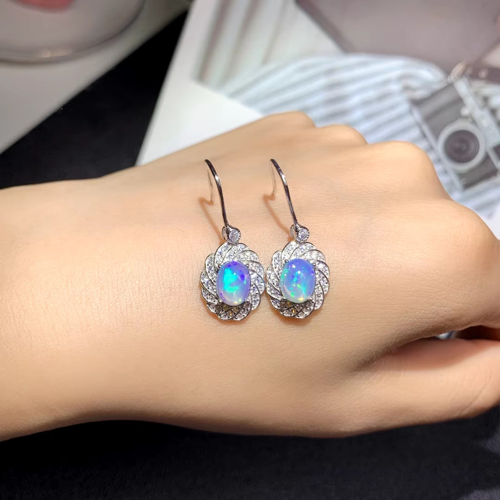 Natural Fire Opal Earrings, Women's Opal Earrings 925 Sterling Silver 6x8mm