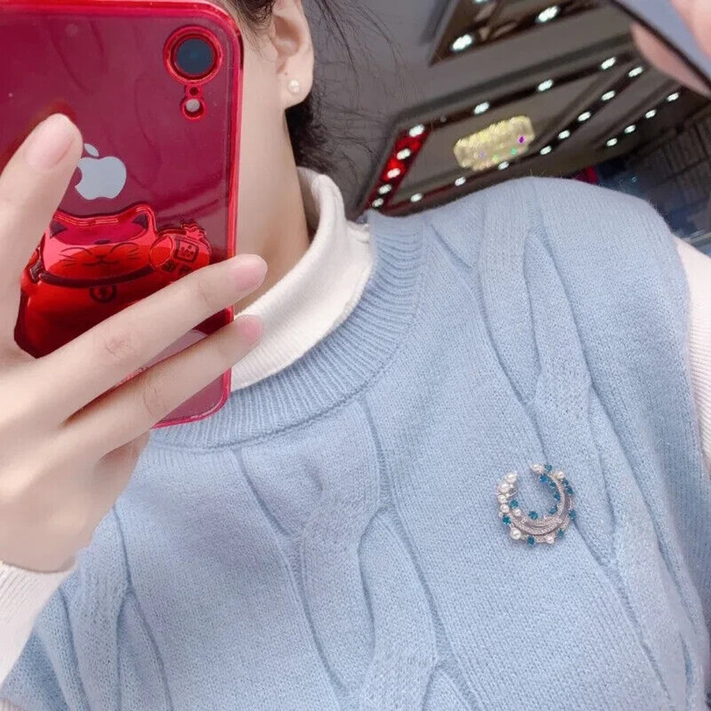 London Blue Topaz and Faux Pearl Brooch Pin, Blue Topaz Brooch Sterling Silver