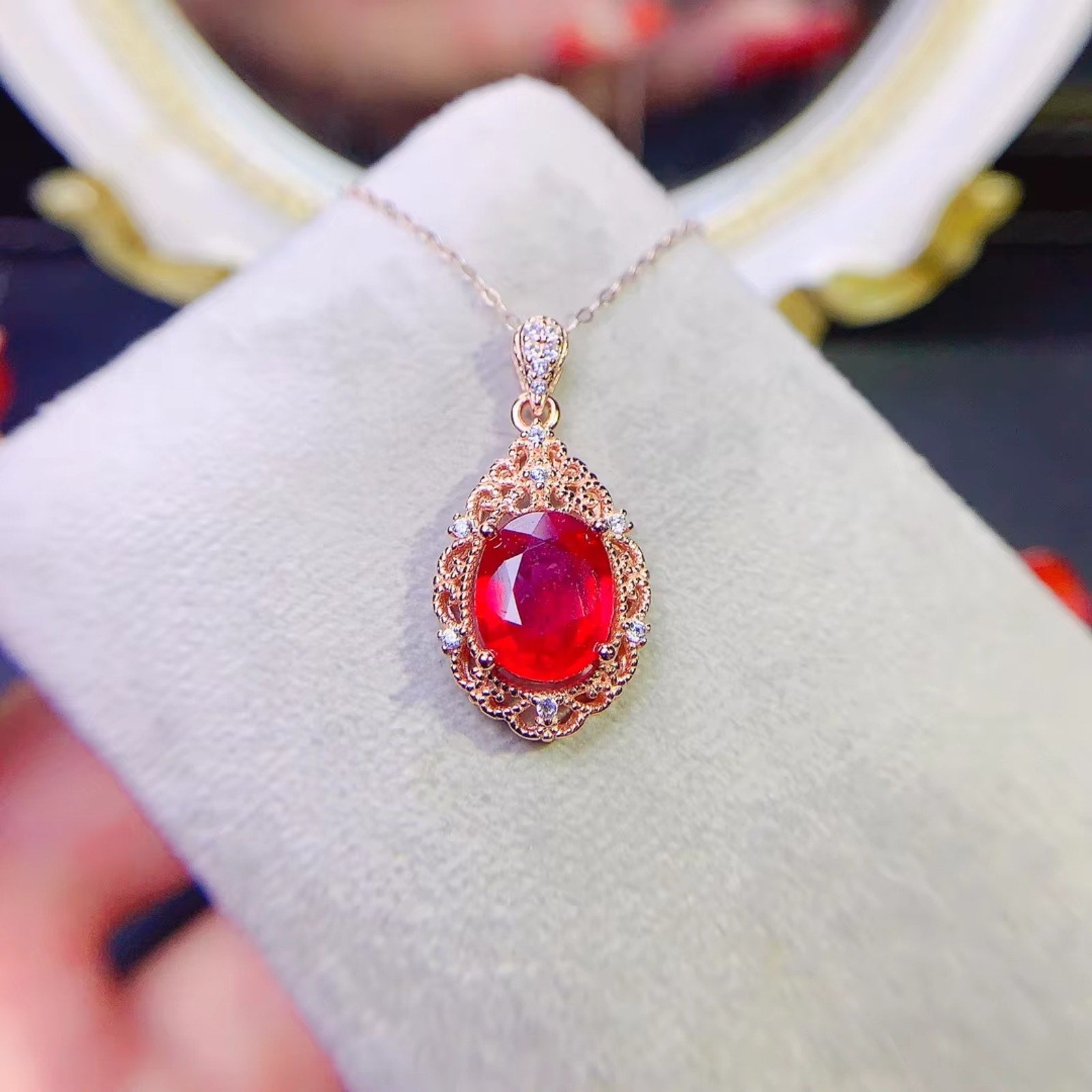 Ruby Pendant Necklace, Natural Ruby Necklace 925 Sterling Silver, Genuine Ruby